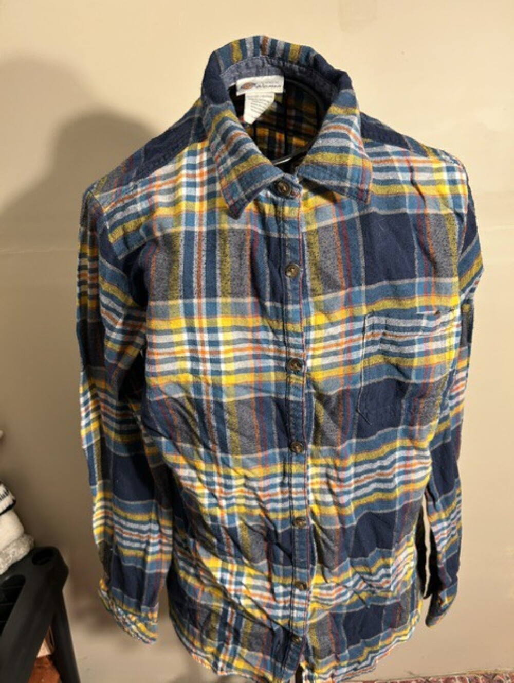 Dickies size large womens blue plaid shirt button up top gorpcore flannel